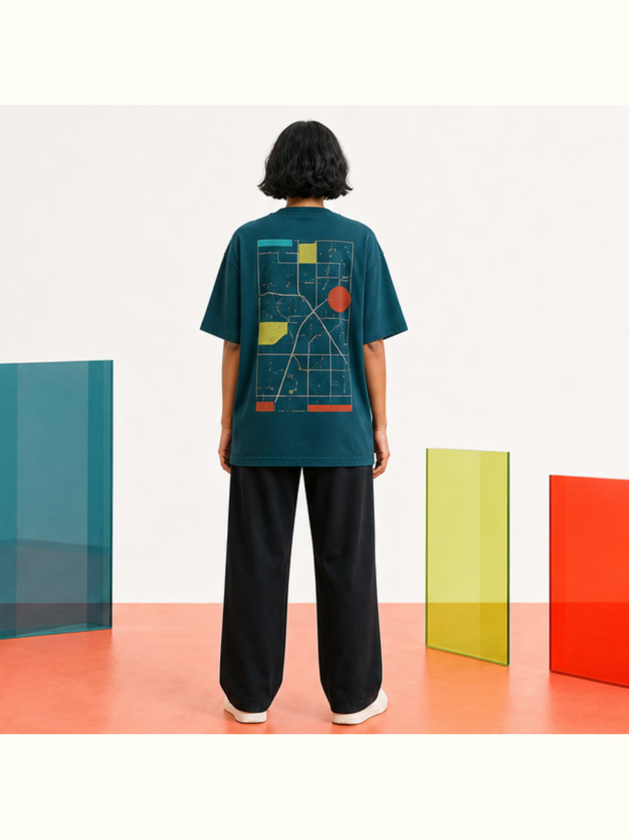 Field Notes In Motion Oversized Tee back view showing the main product treatment.