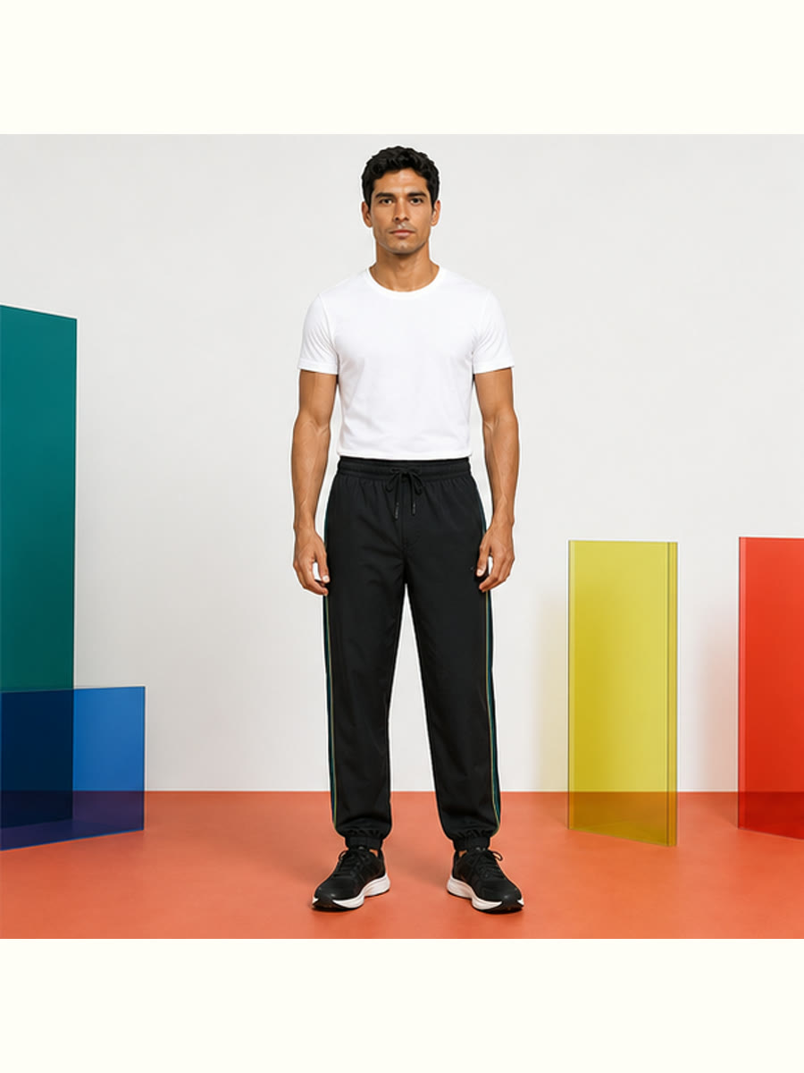 Field Notes Track Pants front view in the Vervefolk studio.