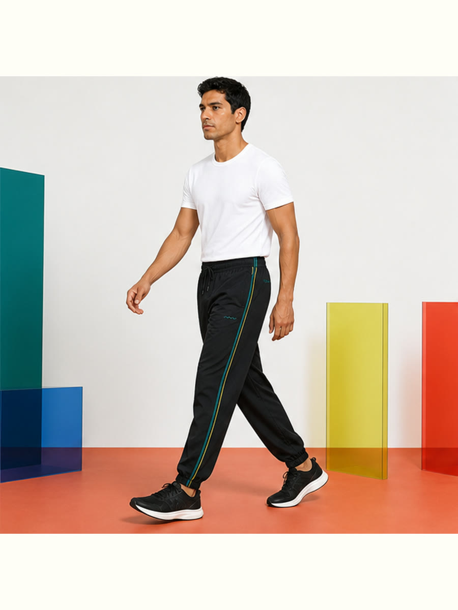 Field Notes Track Pants full fit and movement view.