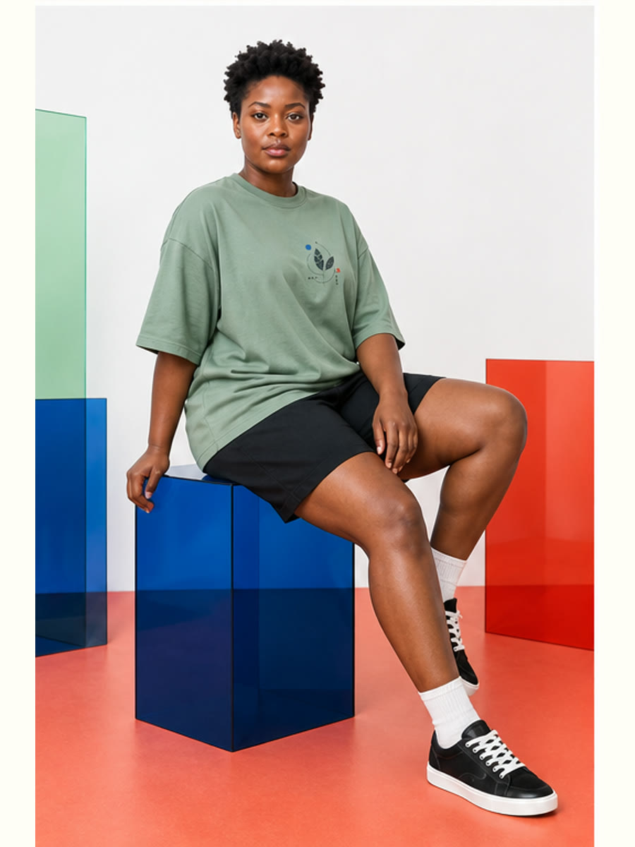 Probation Garden System Oversized Tee full fit and movement view.