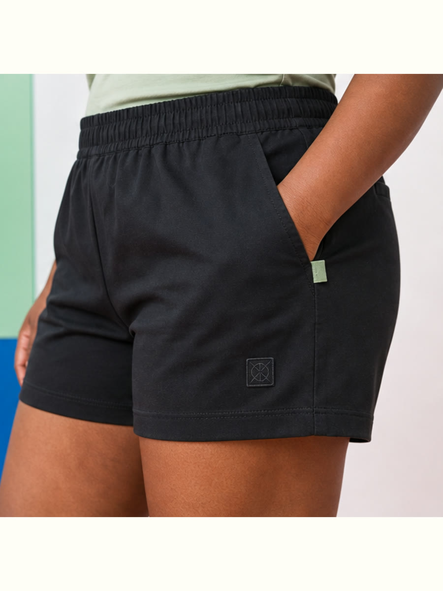 Probation Garden Relaxed Shorts construction and print-detail close view.